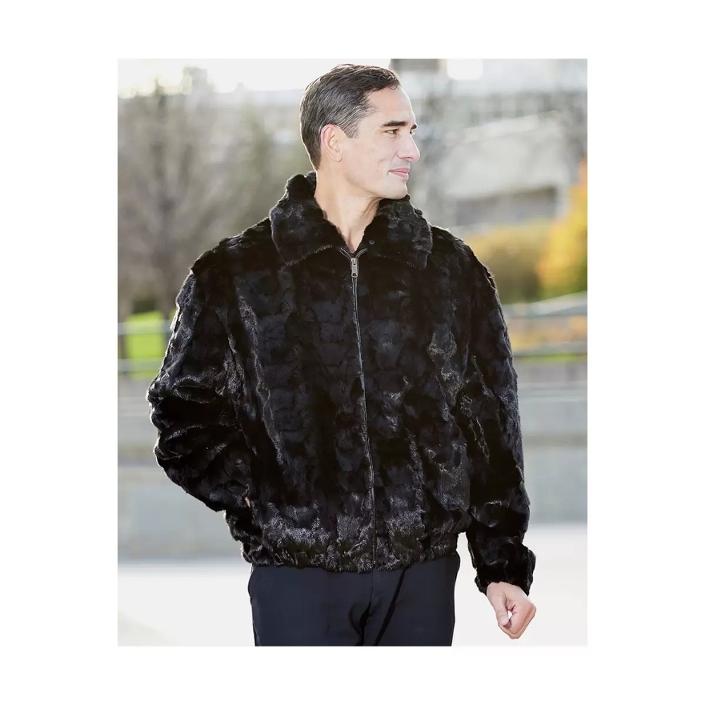 Men's Genuine Mink Bomber Coat Very High Quality Material And Craftsmanship - Picture 7 of 9